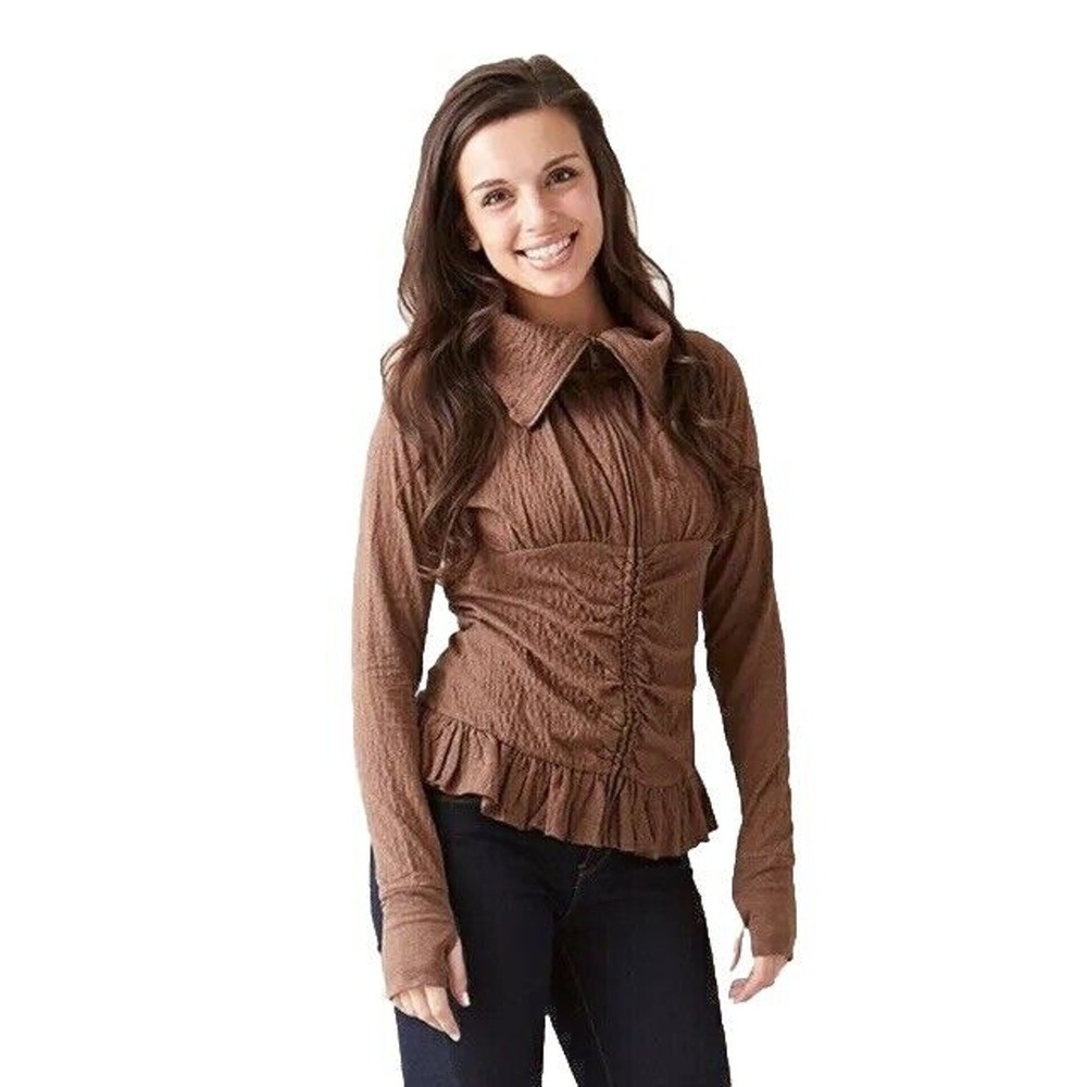 Matilda Jane Womens Stealth Jacket Size‎ M Ruffle Brown Cottagecore Casual Chic